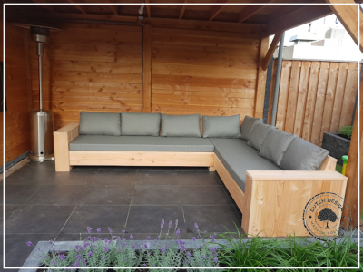 Steigerhout hoekbank / gebruikt steigerhout behandeld met naturel olie / standaard all weather kussens cartenza graphite 167